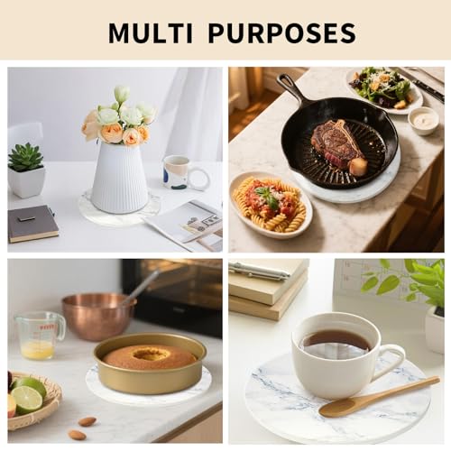 Image of 8 Inch Trivets for Hot Dishes, Pots and Pans, Marble Style Ceramic Trivet with Holder, Heat Resistant Hot Plate Mats for Countertops, Table, Home Essentials, Farmhouse Decor, Set of 3