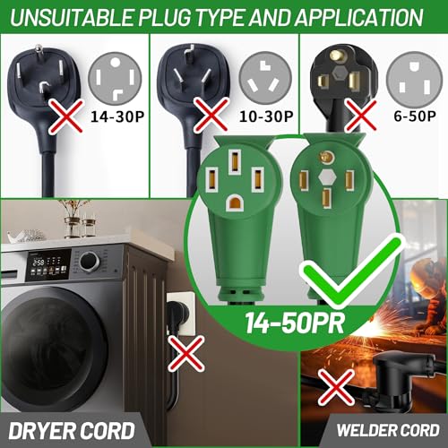 Image of NEMA 14-50P to 14-50R 25 FT 50 Amp RV /EV Extension Cord Outdoor | 25 Foot 4 Prong Heavy Duty RV Power Cord Waterproof with Cable Organizer, STW 50A 125 /250V 6250 /12500W, Green, ETL Listed