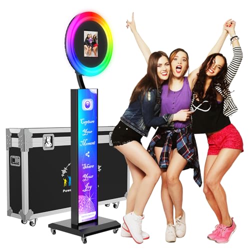 Portable Photo Booth Stand Shell with Light Ring,Fits for Any Size iPad, Photo Booth Shell with Flight Case,Black Selfie Photo Booth with Chacktok Software Perfect for Wedding,Parties and Birthday