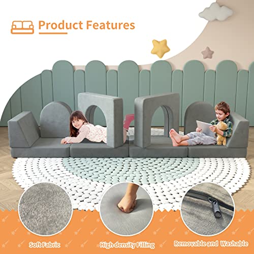 Wanan Kids Couch 10Pcs, Nugget Couch With Modular Kids Couch For Playroom Bedroom, 10 In 1 Multifunctional Toddler Couch For Playing, Creativing, Sleeping, Indoor Kids Sofa (Grey) #TOP4