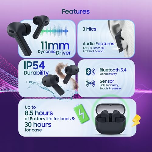 Image of Samsung Galaxy Buds3 FE (Black) with Galaxy AI | ANC | 360-Audio | IP54 | 11mm Dynamic Driver