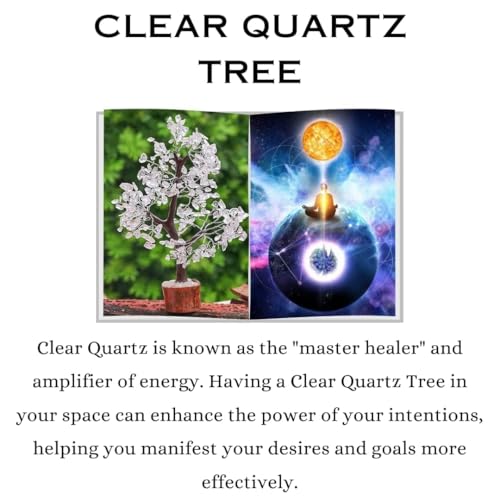 Image of Clear Quartz Crystal Tree for Positive Energy & Clarity | 600 Beads | 10 Inch Approx | Healing Tree for Home | Feng Shui Bonsai Tree for Prosperity, Peace & Good Luck