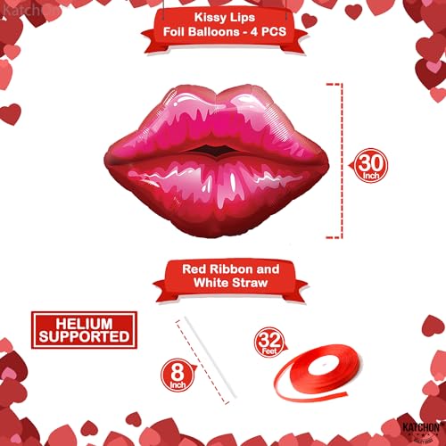 Image of 4 Pcs Red Lip Foil Balloon - 30 Inch | Cute Kiss Balloons for Pride Decorations | Lip Balloons For Pride Month Decorations, Proposal Decor, Lips decor, Anniversary Decor, KatchOn