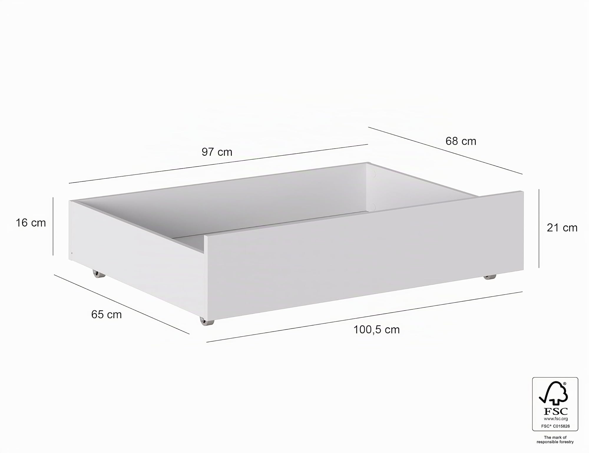 Iconico Home MIK, Juego de 2 cajones para Debajo de la Cama, Madera compuesta, Blanco Mate, 100,5 x 68 x 21 cm