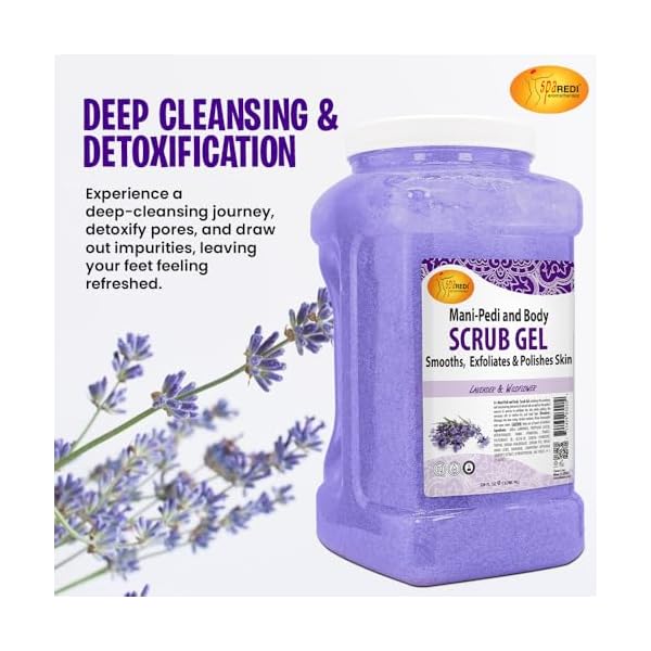 SPA REDI - Exfoliating Scrub Pumice Gel, Lavender and Wildflower, 128 Oz - Manicure, Pedicure and Body Exfoliator Infused with Hyaluronic Acid, Amino Acids, Panthenol and Comfrey Extract