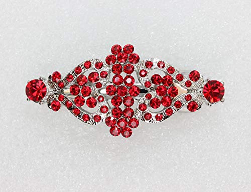 Faship Red Rhinestone Crystal Floral Double Hearts Hair Barrette Clip #TOP1