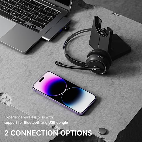 LEVN Wireless Headset 5.2 for Call Center, Bluetooth Headphones with Mic for Work(Noise Cancelling), 65 Hours Woktime & Mute Button,Wireless Headset for Work from Home/Office/PC/Computer/Laptop(Black) - Image 4