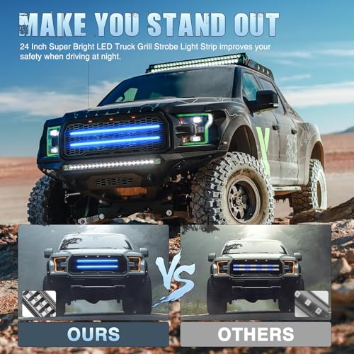 Image of Nilight 2PCS 24 inch Truck Grille Strobe Lights Strip 384 LED Emergency Light Blue Flexible Side Flashing Warning Caution Safety Waterproof Lighting Kit for Trucks Tow Plow Construction Vehicles