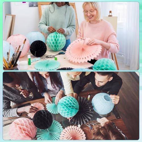 Image of Retisee 18 Pcs Colorful Composition Book Classroom Decoration Kits Black and White Composition Hanging Paper Lanterns Paper Fans Honeycomb Balls Decor for Back to School Classroom Party Decoration