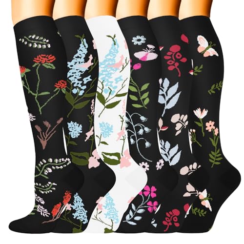 Image of Sooverki Compression Socks for Women & Men 6 Pairs is Best Supportive Knee High Stockings for Circulation, Travel, Nurses