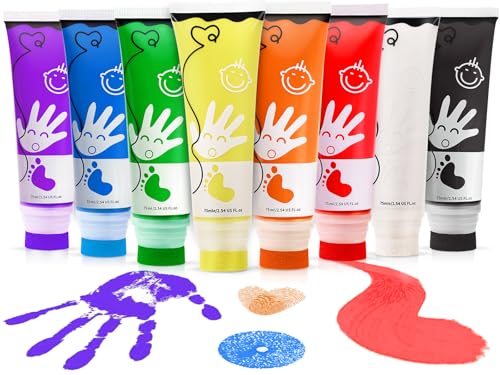 Sortnic Washable Finger Paint for Toddlers, Safe Non-Toxic 8 Colors Large Capacity (2.54fl Oz) with Sponge Head, Baby Safe Paint for Hand and Feet, Art Supplies Preschool Learning Gift for Kid Ages 1+