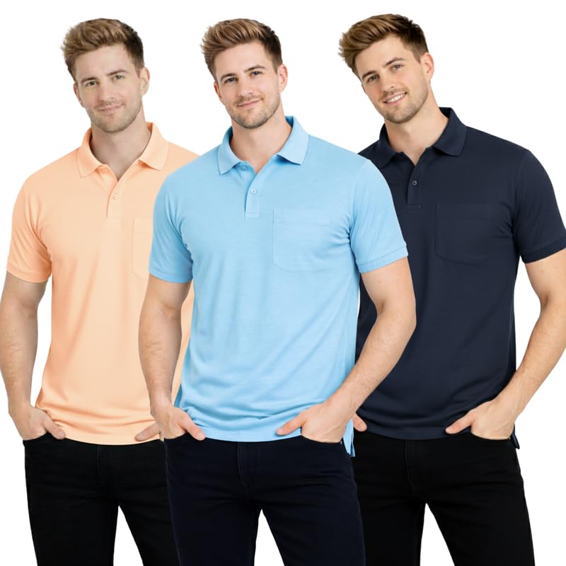 SMAN Polo Neck T-Shirt Pack of 3 for Men & Boys | Half Sleeve Collar Tee with Pocket | Premium Spun Matty Fabric | Casual & Office Wear | Sizes M to 2XL | FX_PO3_MCR_Sky_NVY-picture-35