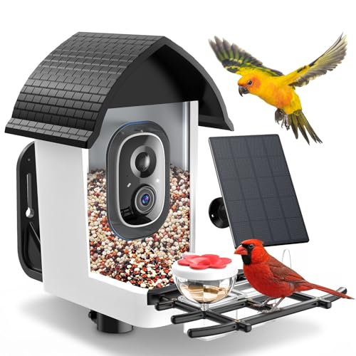 Bird Feeder with Camera - 2K HD Live View, AI Identification & Instant Alerts, Weatherproof for Outdoors, 2.4GHz WiFi Solar Powered Smart Feeder for Bird Lovers