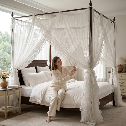 Dosel de Cama Blanco Estilo Princesa Francesa con 3 Aberturas 4