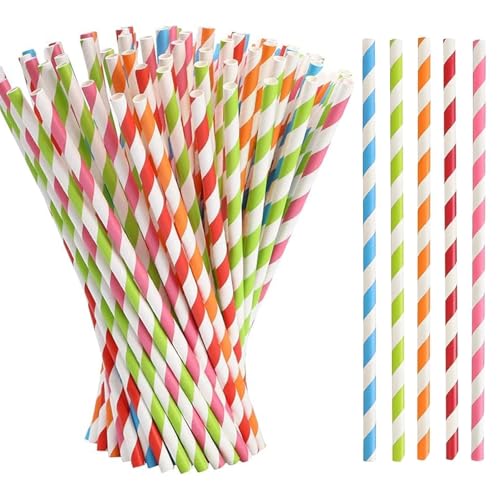 Papier Trinkhalme, 100 Stück Striped Paper Drinking Straws für Partys, Hochzeiten und Anlässe, Party Strohhalme