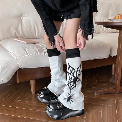Image of WODECASA Girls Kawaii Leg Warmers Knitted Flared Leg Sleeves Goth Crochet Baggy Cuff Ankle Heap Socks
