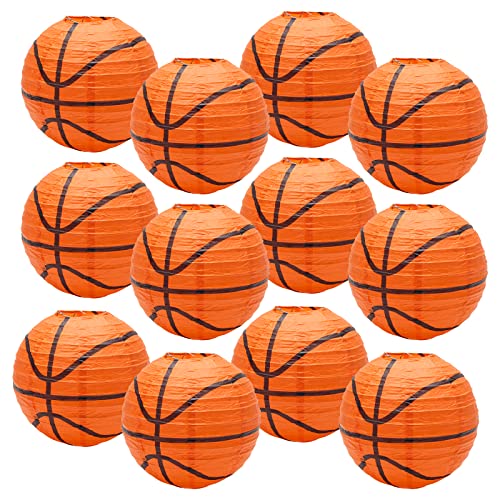 Winspeed 12 Pcs Basketball Paper Lanterns 8 Inch Basketball Hanging Lanterns for Boys Room Ceiling Decor…