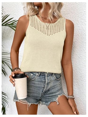 Image of MakeMeChic Women's Crochet Tank Tops Sleeveless Hollow Out Knitted Pullover Sweater Vest Pullover Tops Apricot Small