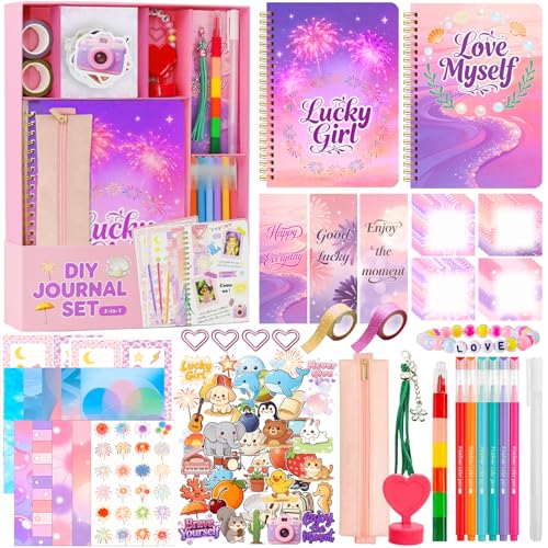 DGFHOB DIY Journal Kit for Girls Teen Tween Girl Gifts Trendy Stuff Scrapbook Supplies Stationery Set Stocking Stuffers Art Crafts Kit - Ideal Gifts for 8 9 10 11 12 13 14 Year Old Girl
