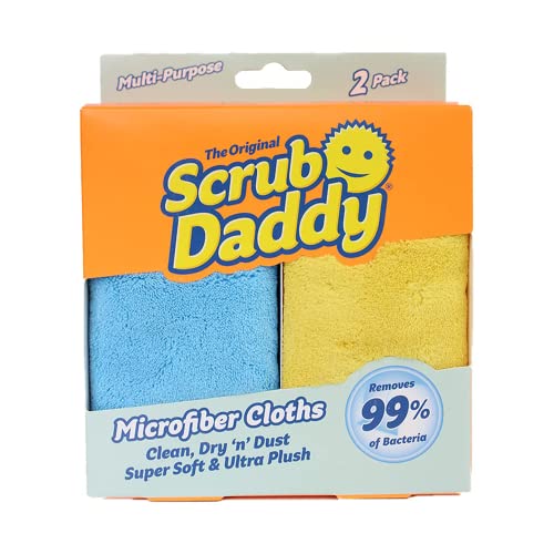 Scrub Daddy Chiffon Microfibre de Nettoyage - Lavables et Réutilisables, Lavette Menage Multi-Usage Absorbante pour Maison, Cuisine, Salle de Bain, Vitres - Lot de 2