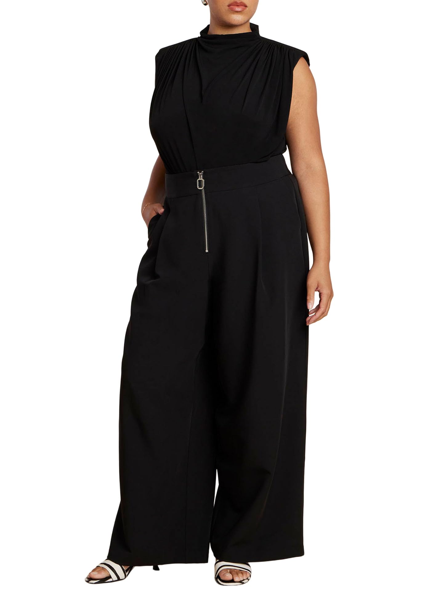 ELOQUII Womens Plus Size Wide Leg Trouser With Zipper Detail