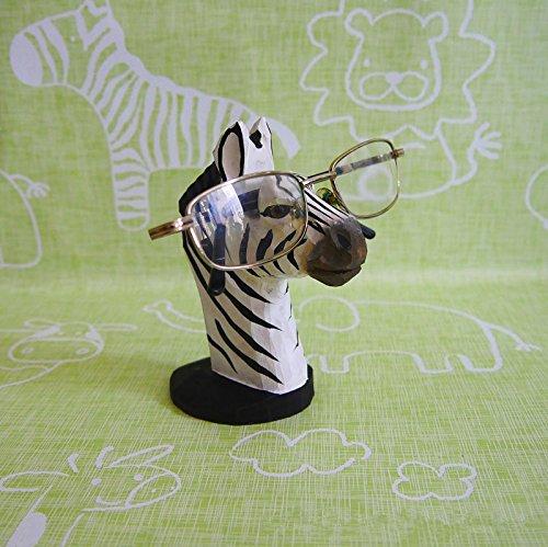 Lily&her friends - Creative Completely Hand Carved Wood Glasses Holder, Crafts, Unique Animal Shaped Wooden Eyeglass Spectacle Holder Display Stand Home Office Desk Decorative (Zebra)