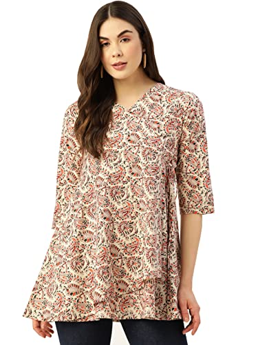 Image of feranoid Floral Print Angrakha 3 Sleeves Flared Kurti