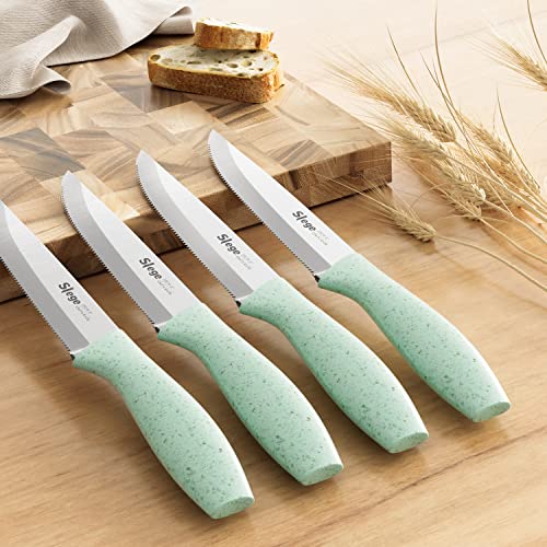 Slege 15Pcs Kitchen Knife Set With Block, Sharpener And Scissor, Stainless Steel Knives With Extre-Light Straw Handle #TOP3