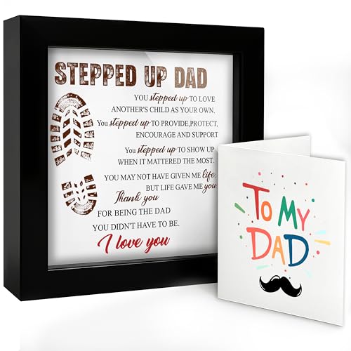 Stepped Up Dad Gifts Wooden Sentimental Thank You Gifts from Stepdaughter Stepson Daughter Son Birthday Fathers Day Appreciation Stepdad Bonus Dad Plaque Art Frame Tabletop Wall Mount HF430