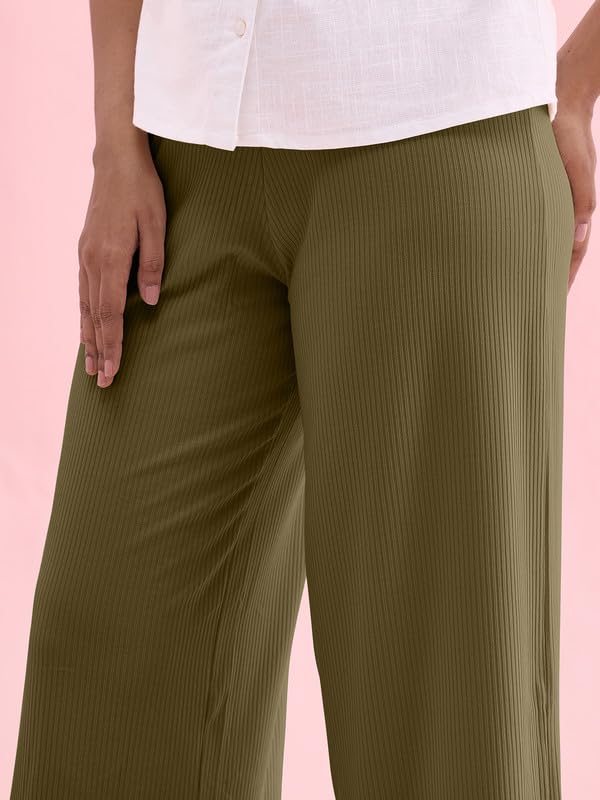 Image of GO COLORS Soft Rayon Blend Rib Palazzo Full Length for Women| Breathable, Mid Rise