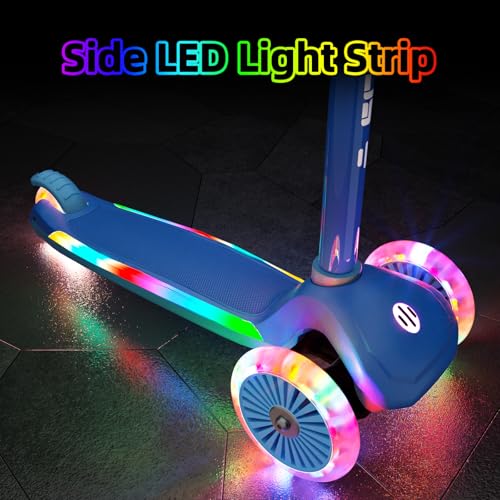Image of KORIMEFA Scooter for Kids Ages 3-8 with Light-Up Wheels & Deck, 3-Wheel Toddler Scooter with Adjustable Height, Anti-Slip Deck, Lean-to-Steer