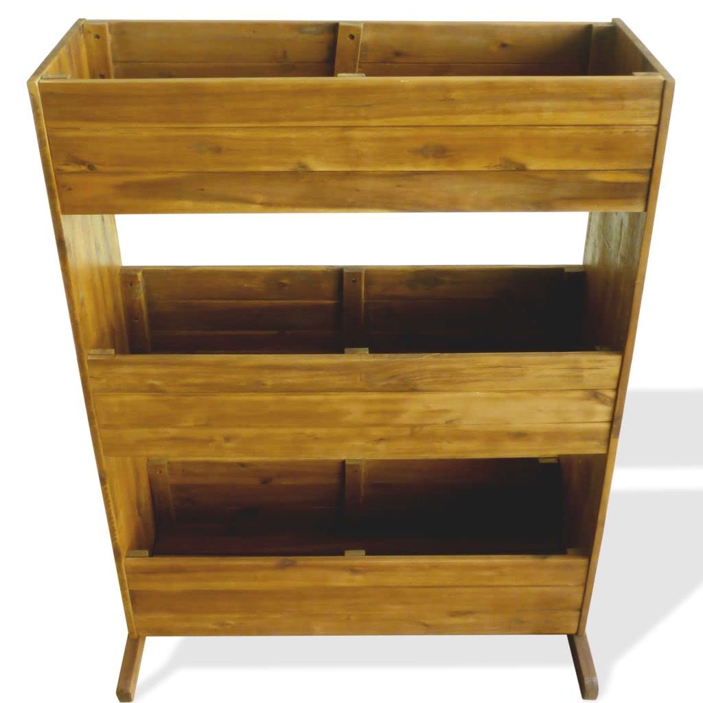 Homgoday Pflanzgefäß für den Garten, Hochbett für den Garten, 3 Ebenen aus massivem Akazienholz, Pflanzgefäß für den Garten, Pflanzgefäß für den Außenbereich, Blumenkasten für Balkon