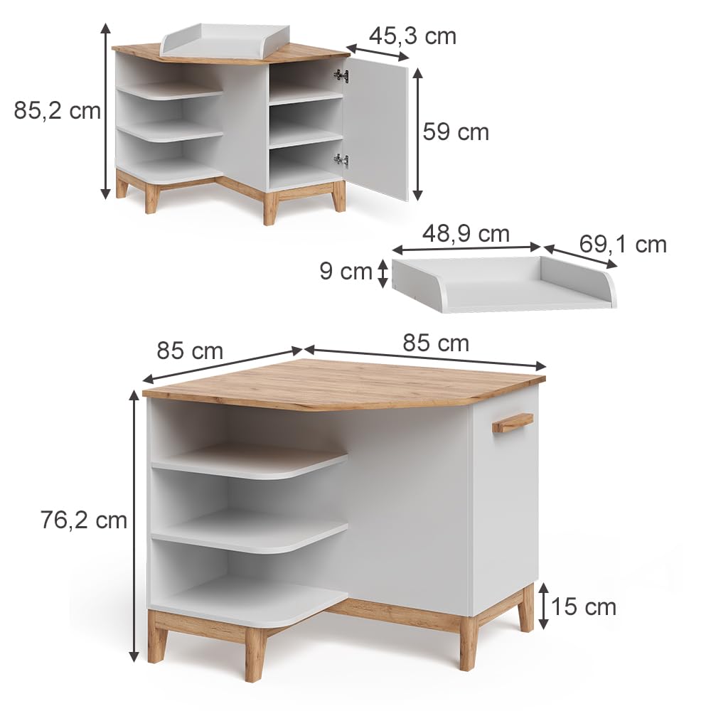 Vitalispa Przewijak "Malia", Biały/Artystyczny, 85 x 85.2 cm | z drzwiami, plan à langer amovible pour une utilisation comme commode d’angle