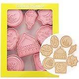 8 Pieces Eid Mubarak Cookie Cutters Set 3D Islamic Ramadan Cookie Cutters for Baking Eid Mubarak Cookies Busicuit Mold Party Favors and Supplies, A