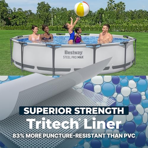 Image of Bestway Steel Pro MAX 12' x 30 inch Above Ground Swimming Pool Set with Pump | Durable Round Metal Frame Outdoor Backyard Pool, Puncture-Resistant Liner - Type III A /C Filter Cartridge Included, Gray
