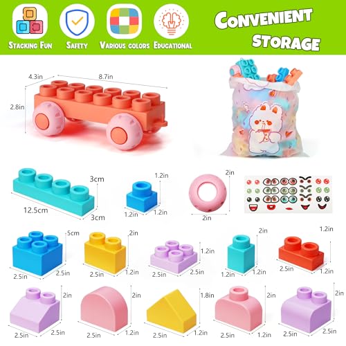chenxuanbro 45 Pcs Soft Building Blocks for Toddlers 18M+, BPA - Free Sensory Toys, Montessori STEM DIY Construction Bricks, Safe Teething & Early Learning Toys, Creative Building Set for Baby Kids - Image 4