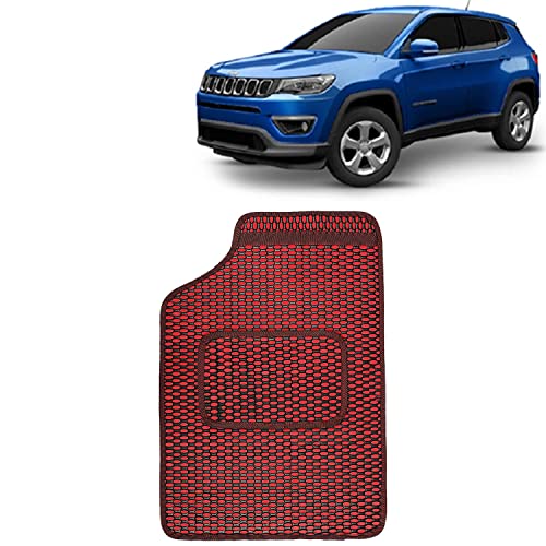 Image of Kingsway Dotted Design Car Floor Foot Mats Universal Fit for Jeep Compass, Model Year : 2017-2020, Water and Dustproof, Color Red, Set of 5 Pieces