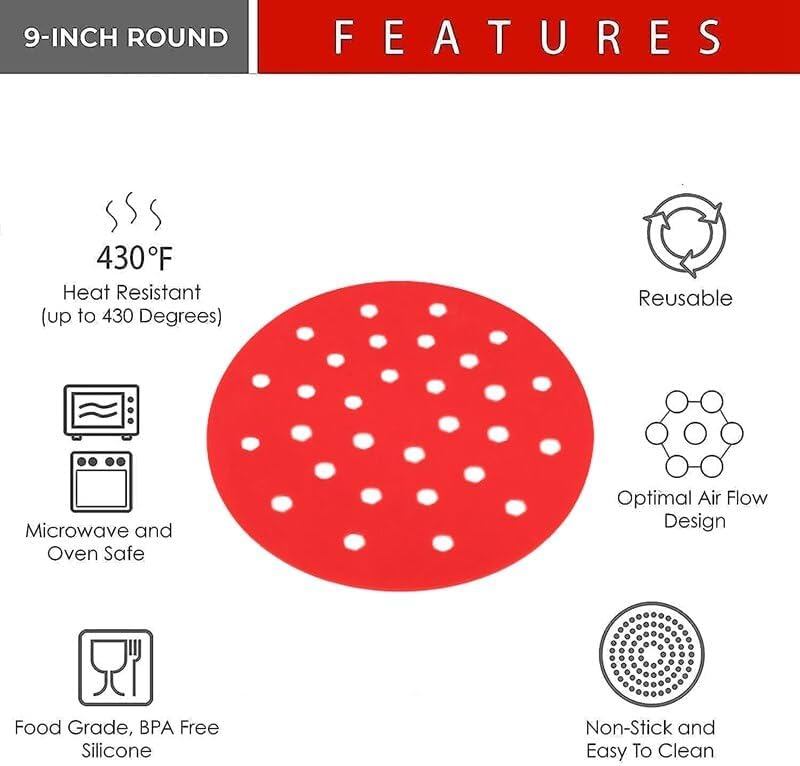 Miniatura 4 de Forros redondos de silicona reutilizables de 9 pulgadas para freidora de aire Ninja Gourmia Power XL Nuwave Accesorios