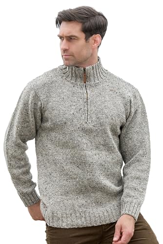 Aran Crafts Men's Irish Cable Knitted Donegal Wool Half Zip