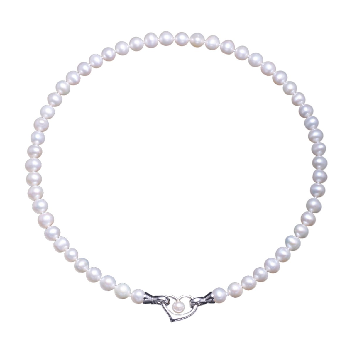 Perlen-Halskette mit Herz-Anhänger von Viki Lynn. Damenschmuck. Weiße Perlen Klasse AAA. In 3 Arten zu tragen. Geschenkidee für Muttertag oder Hochzeit.