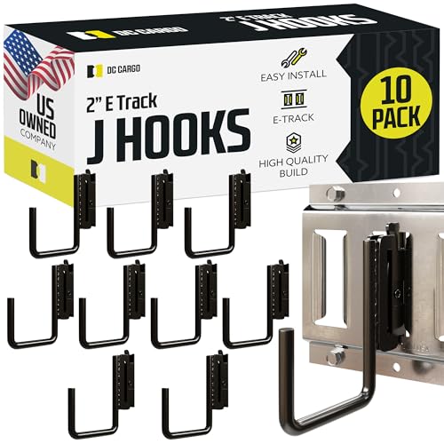 DC Cargo - E Track J Hooks (2 - 10 Pack) - Vertical E Track Accessories - Hanging Hooks for Your ETrack Rail System - Use in Enclosed Trailers Box Trucks Vans Garage Workshop & Warehouse