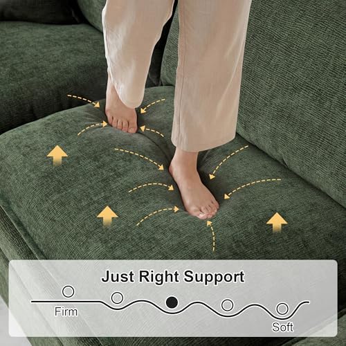 Image of 108.7 inch L Shaped Modular Sectional Sofa, Comfy Upholstery Chenille Cloud Couch with Ottoman, Modern 4-Seat Deep Seat Sofa with Pillow for Living Room, Apartment, Green