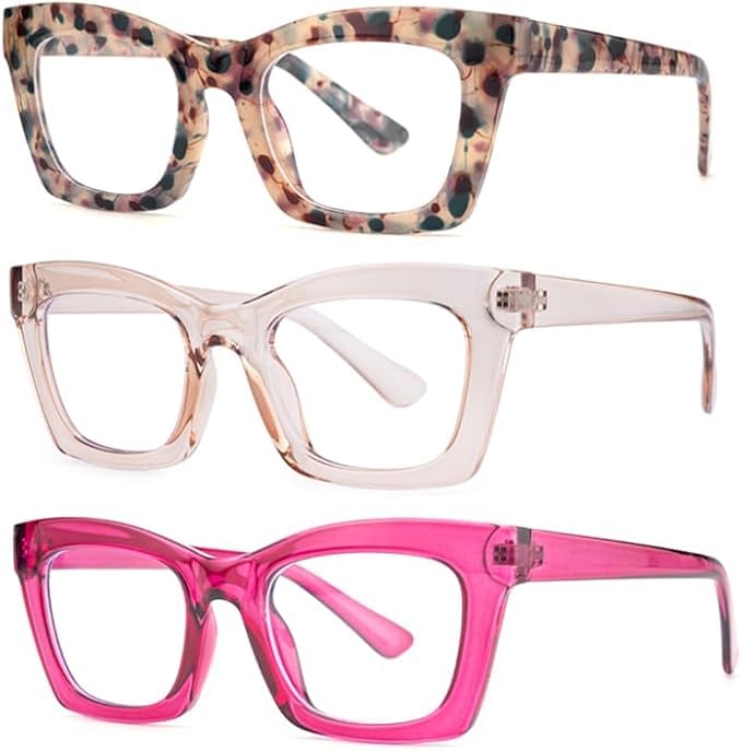 Image of 3 pack style Spring hinge Readers Blue Light Blocking Computer Square Reading Glasses for Women Men