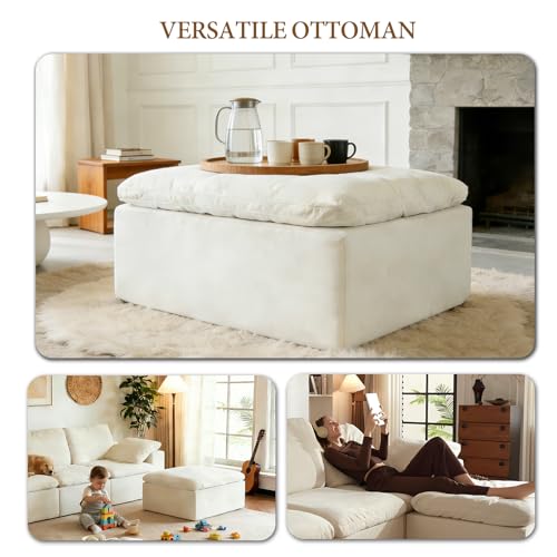 Image of Modular Sectional Sofa Foot Rest for Couch, Modern Cloud Couches Ottoman | Upholstered Boneless Couch Foot Stool for Living Room, Movable, No Assembly Required, Ottoman, Beige