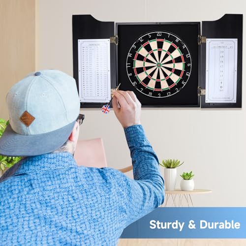 GSE Games & Sports Expert Professioneller Massivholz-klassischer Dartschrank mit Sisal-/Borsten-Dartscheibe, Anzeigetafel, und 6 Stahlspitzen-Dartpfeilen, einfache Montage komplett mit allem Zubehör – Bild 8