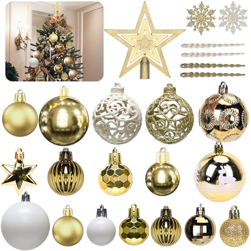 Gold Weihnachtskugeln 101er Set, Weihnachtsdeko, Kunststoff...