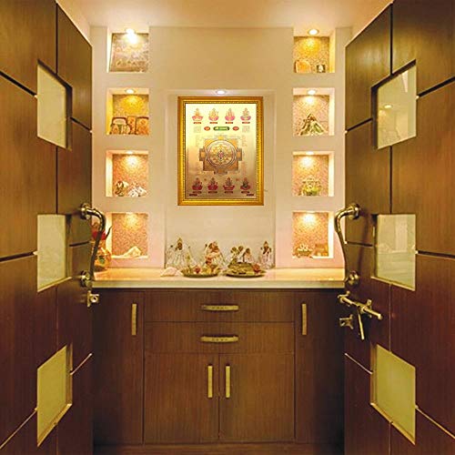 Image of ADA Handicraft Wood Ashta Lakshmi Shri Yantram Laxmi Kubera Diwali Puja Hindu Religious God Photo Frame for Wall and Pooja Room (35 * 25) cm