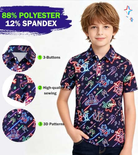 Cozople Boys Party Polo Shirt, Music Cat Graphic Top - image 4
