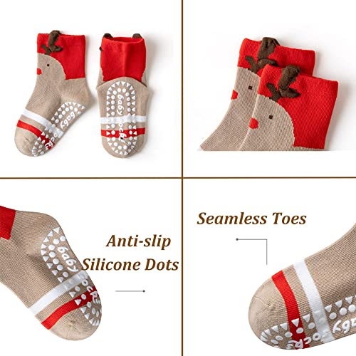Kids Christmas Socks Toddler Nonslip Grip Christmas Xmas Socks for Baby Holiday Winter Warm for Boys/Girls3