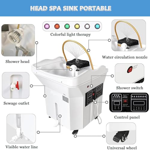 Equipo De SPA Portátil con Cabezal Termostático Y Circulación De Agua para Lavabo De Salón, Depósito De Agua De 60 L, Diseño De Arco De 180°, Color Negro (Sin Fumigación).